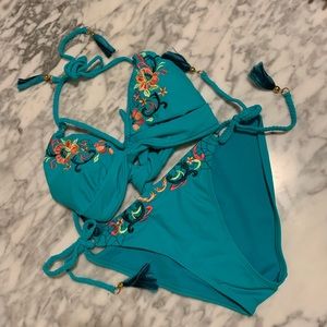 Teal Embroidered Floral Swimsuit 2-Piece Bikini